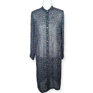H&M SHEER TEAL FLORAL BUTTON DOWN LONG DRESS SZ.S EUC